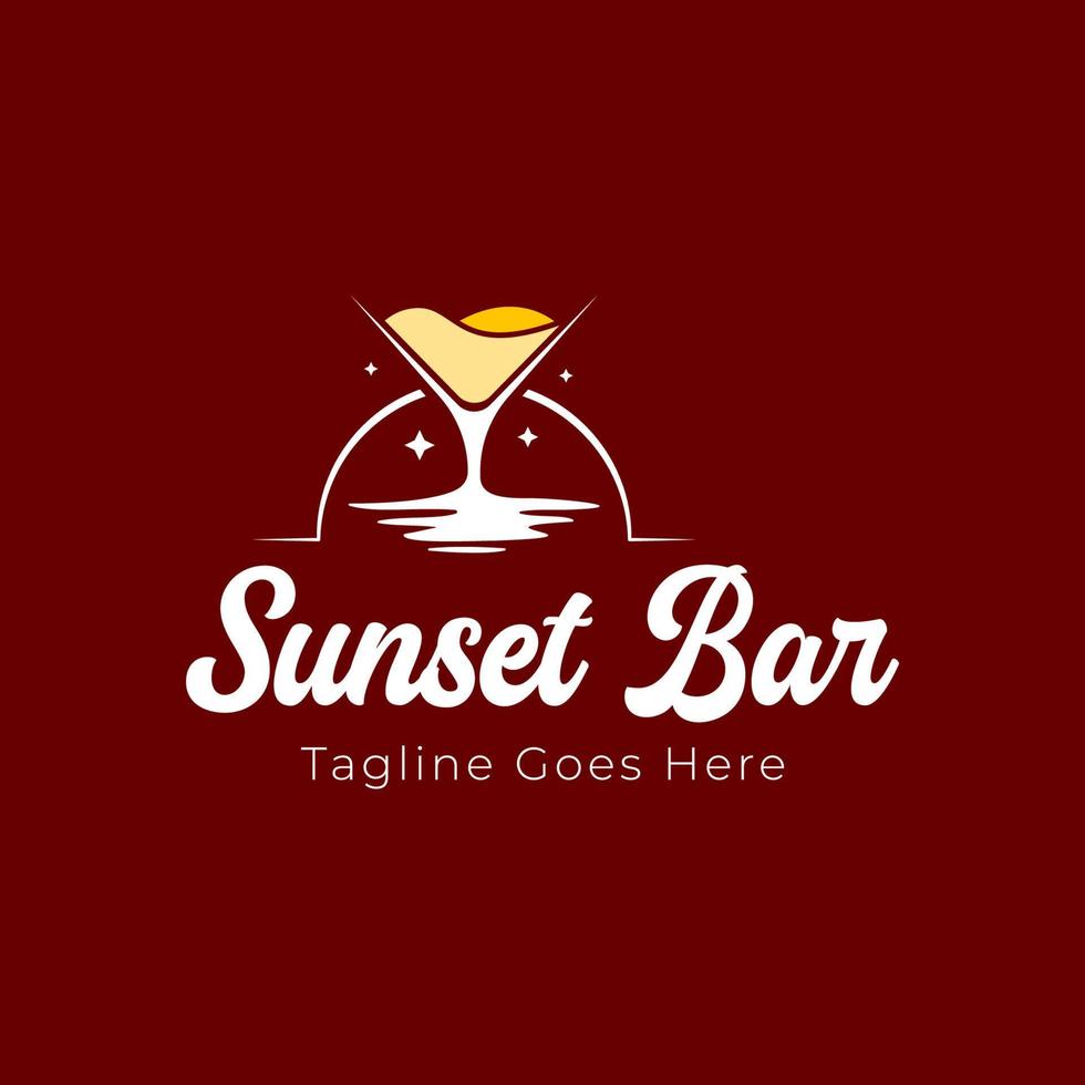 Sunset Bar Logo Design Template with glass cocktail and sunset. Perfect for business, company, mobile, app, restaurant, etc vector
