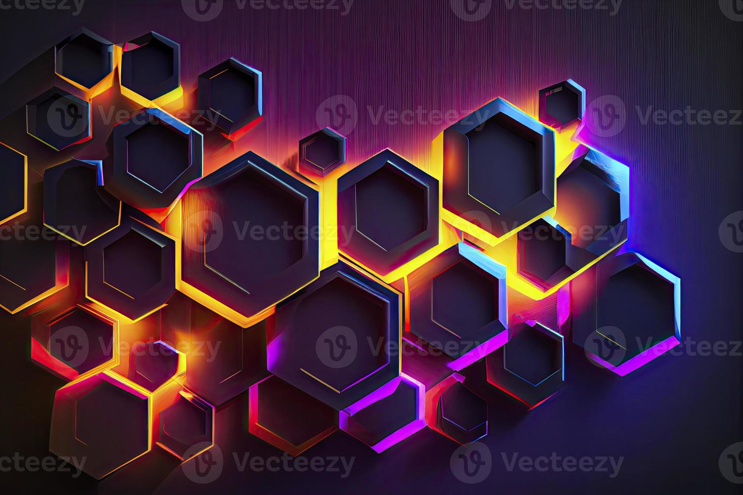 Abstract hexagonal shapes background with neon color elements photo