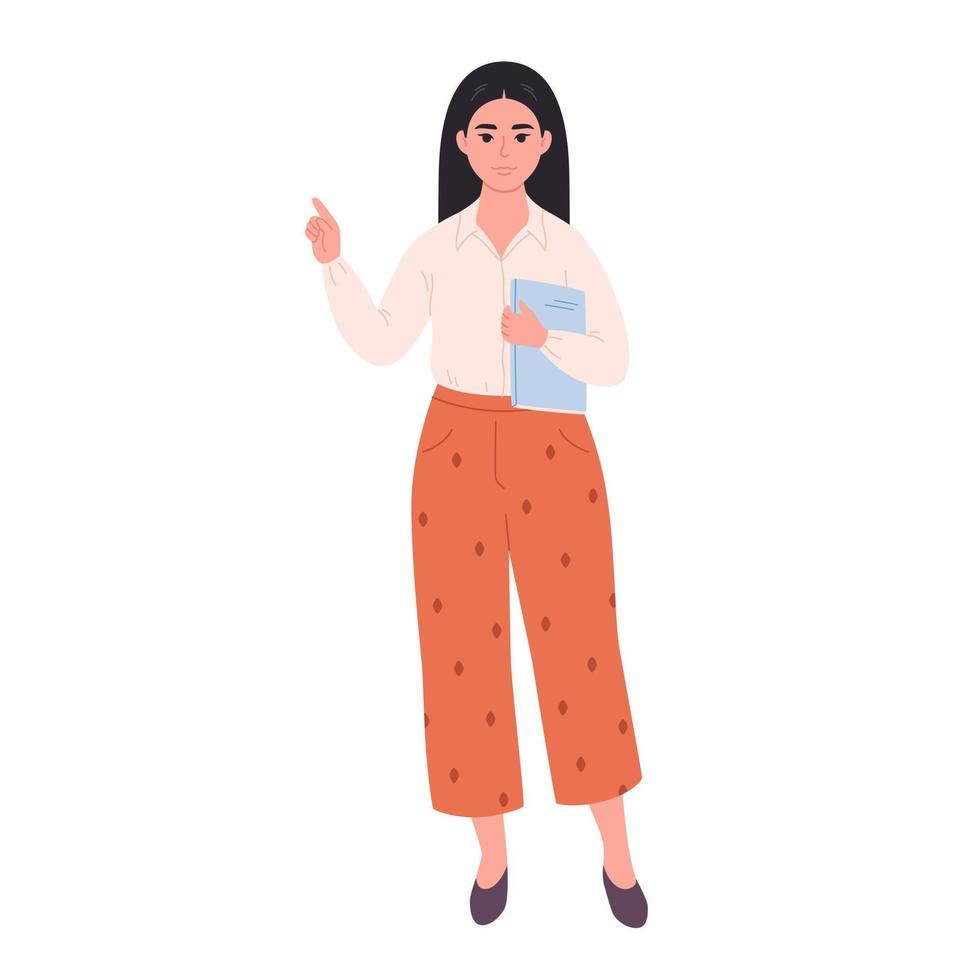 asiático mujer con libro. colegio maestro, bibliotecario, negocio mujer. vector