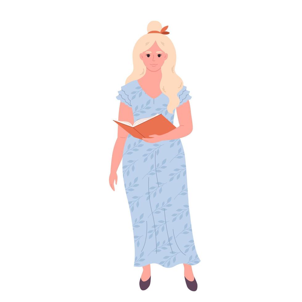 Woman with book. School teacher, librarian, business woman. vector