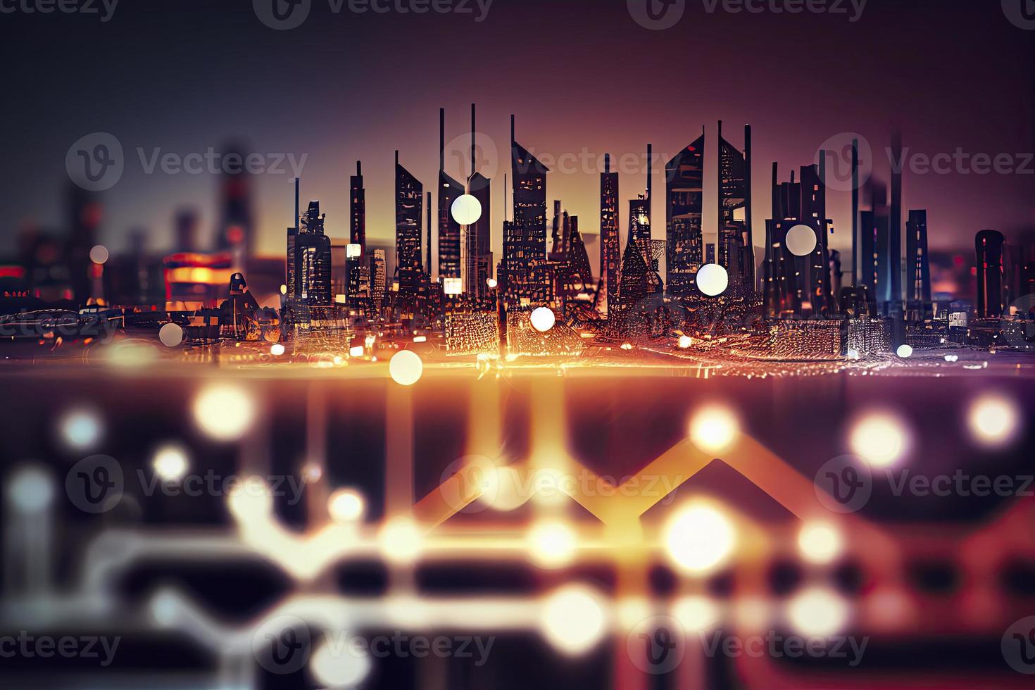 Smart industry concept with blurred city lights at night photo