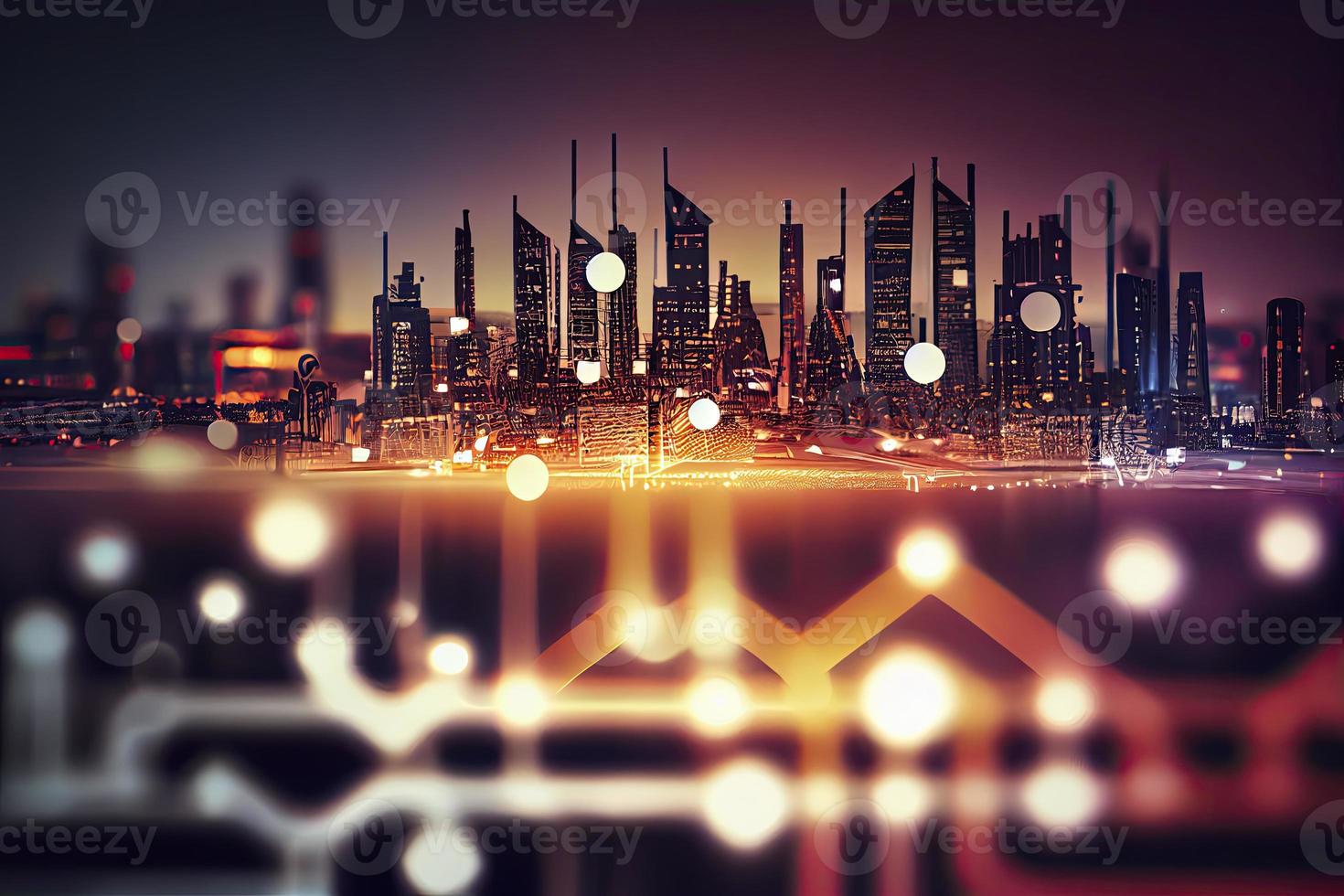 Smart industry concept with blurred city lights at night photo