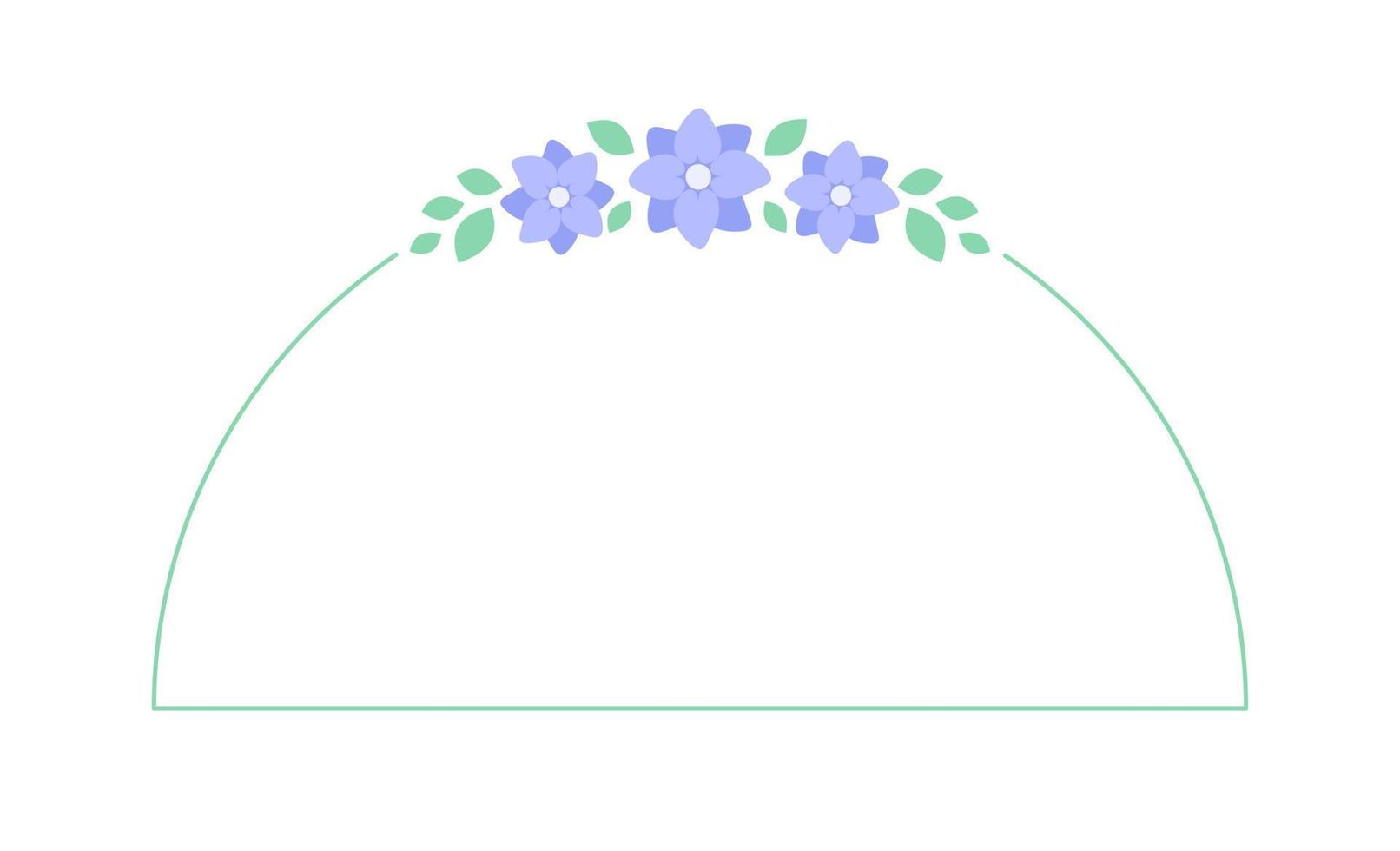 Lavender floral arch frame template. Geometric border with vine and flower pattern. Vector rounded border with space for text.