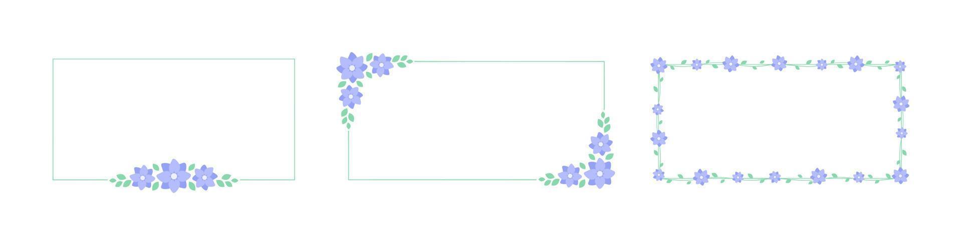 Rectangle lavender floral frame set. Botanical flower border vector illustration. Simple elegant romantic style for wedding events, signs, logo, labels, social media posts, etc.