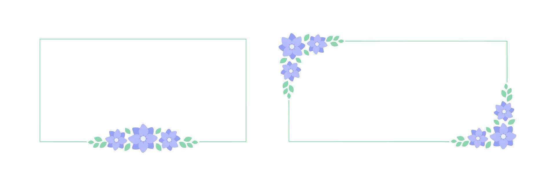 Rectangle lavender floral frame set. Botanical flower border vector illustration. Simple elegant romantic style for wedding events, signs, logo, labels, social media posts, etc.