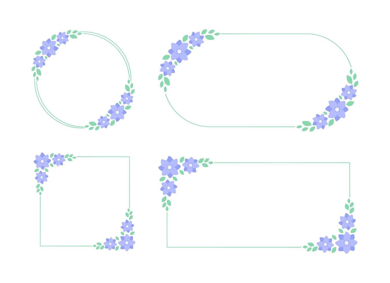 Pastel lavender floral frame set. Botanical flower border vector illustration. Simple elegant romantic style for wedding events, signs, logo, labels, social media posts, etc.