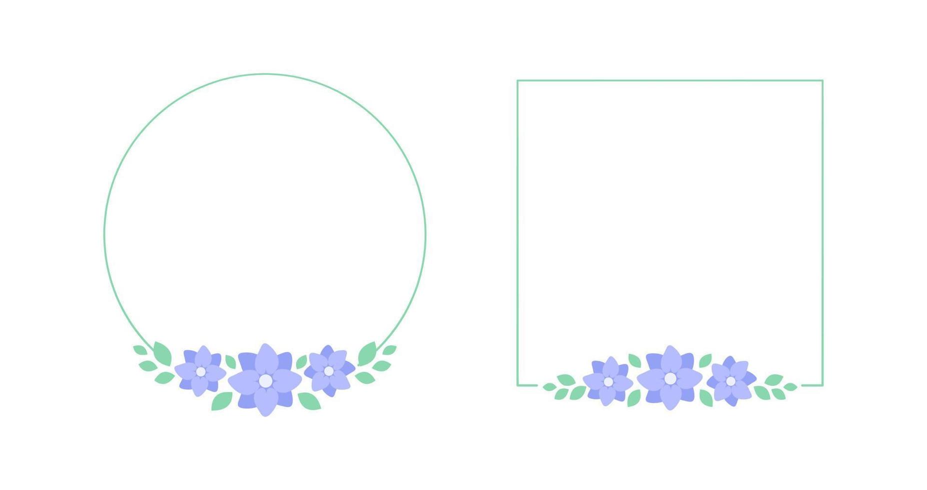 Pastel lavender floral frame set. Botanical flower border vector illustration. Simple elegant romantic style for wedding events, signs, logo, labels, social media posts, etc.