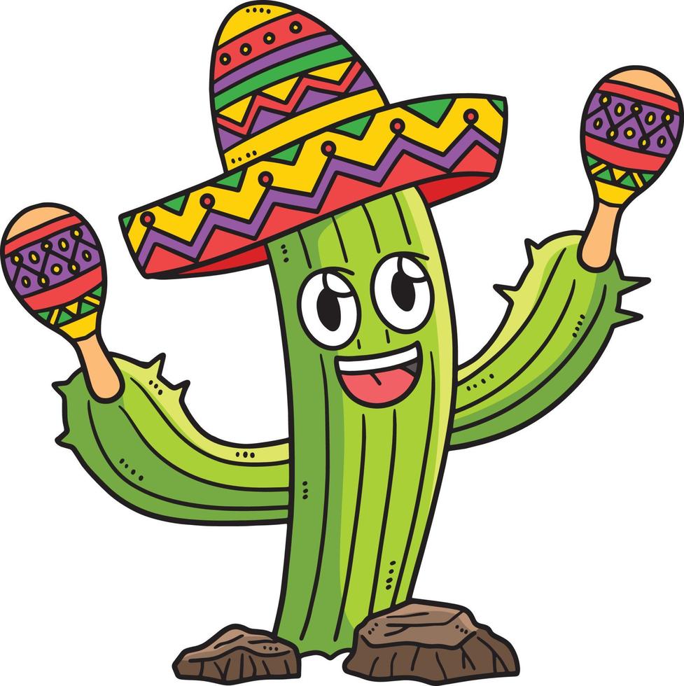 Cinco de Mayo Cactus, Sombrero Cartoon Clipart vector