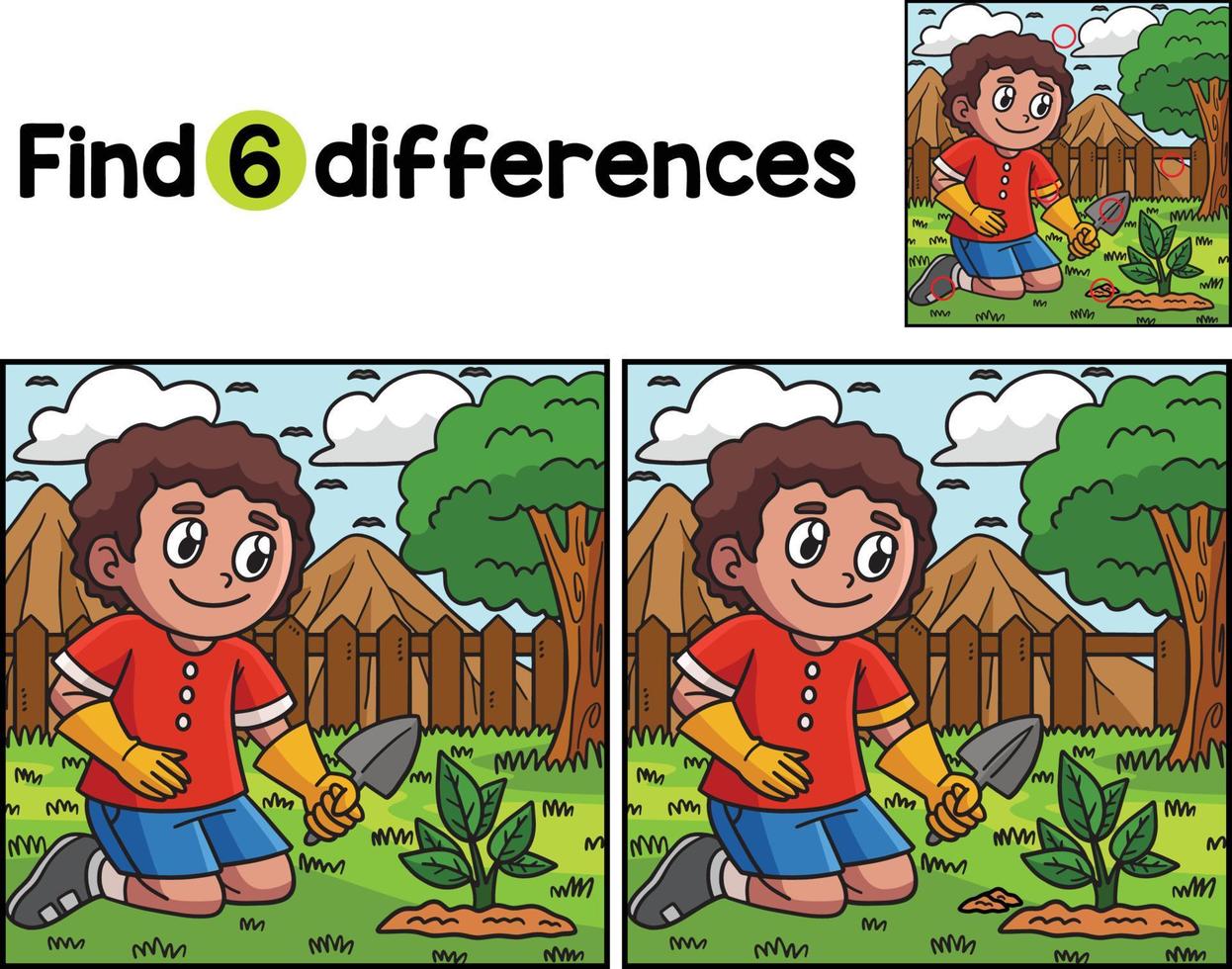 Boy Planting Seedling Find The Differences vector