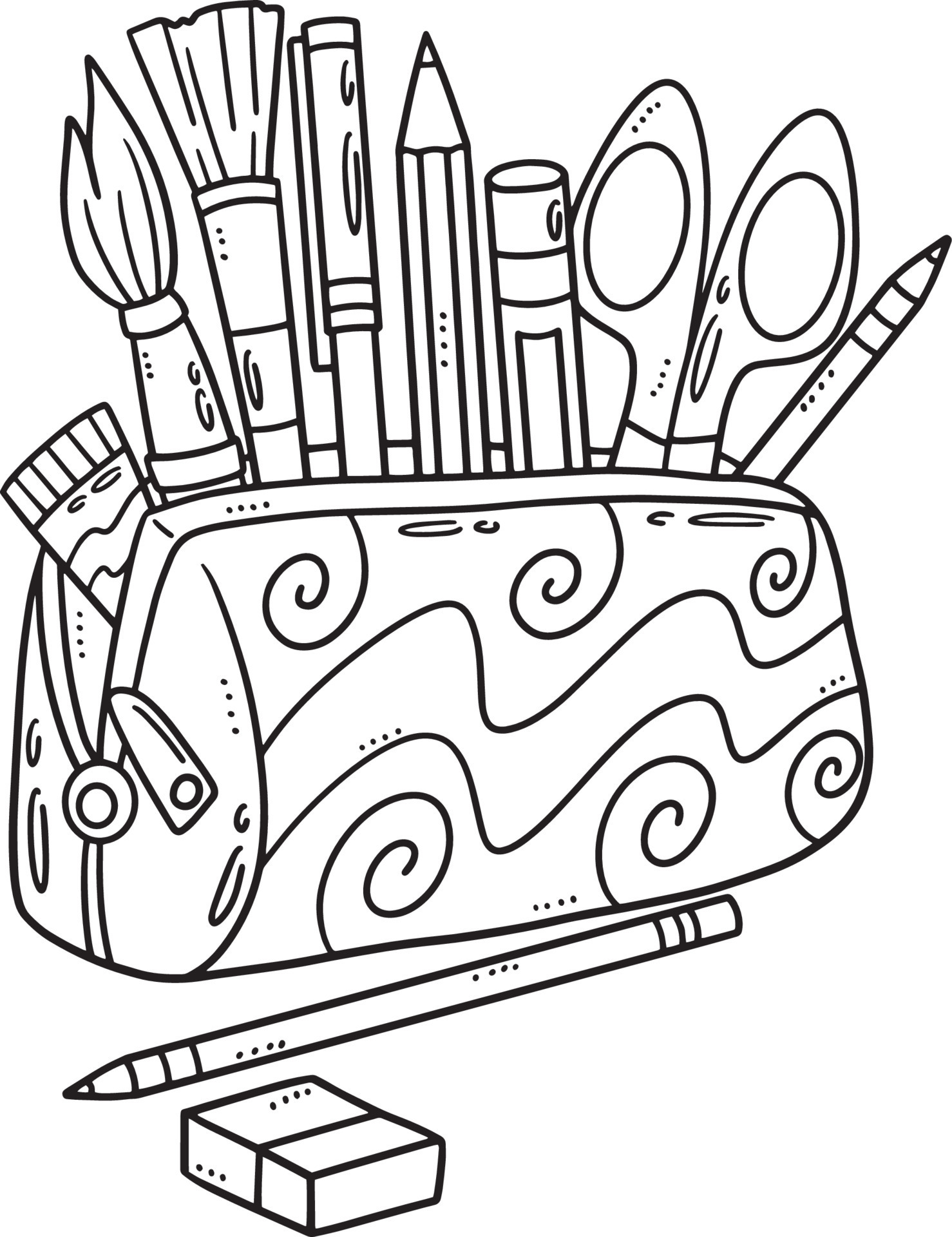 Back To School Pencil Case Isolated Coloring Page 21813680 Vector Art