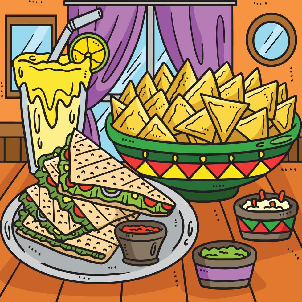 Cinco de Mayo Quesadilla Nachos Colored Cartoon vector