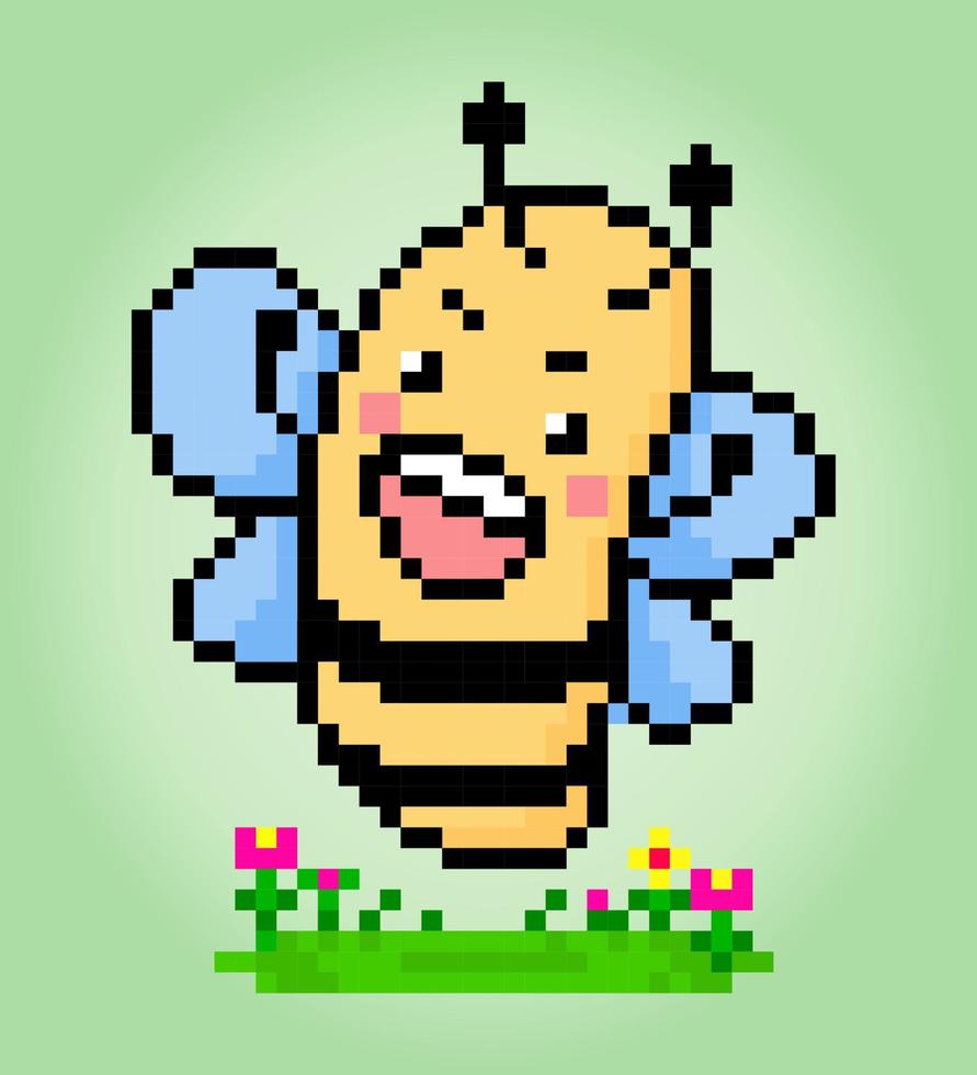 Pixel 8 bit bee. Animal character game assets in vector illustrations.