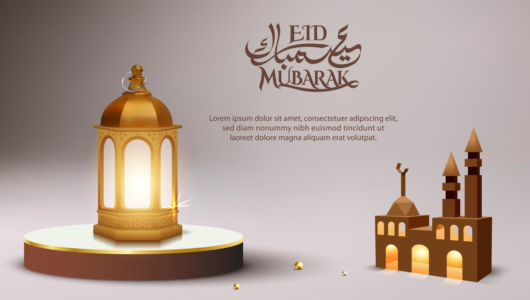 3d modern Islamic holiday banner template with cardboard mosque concept vector