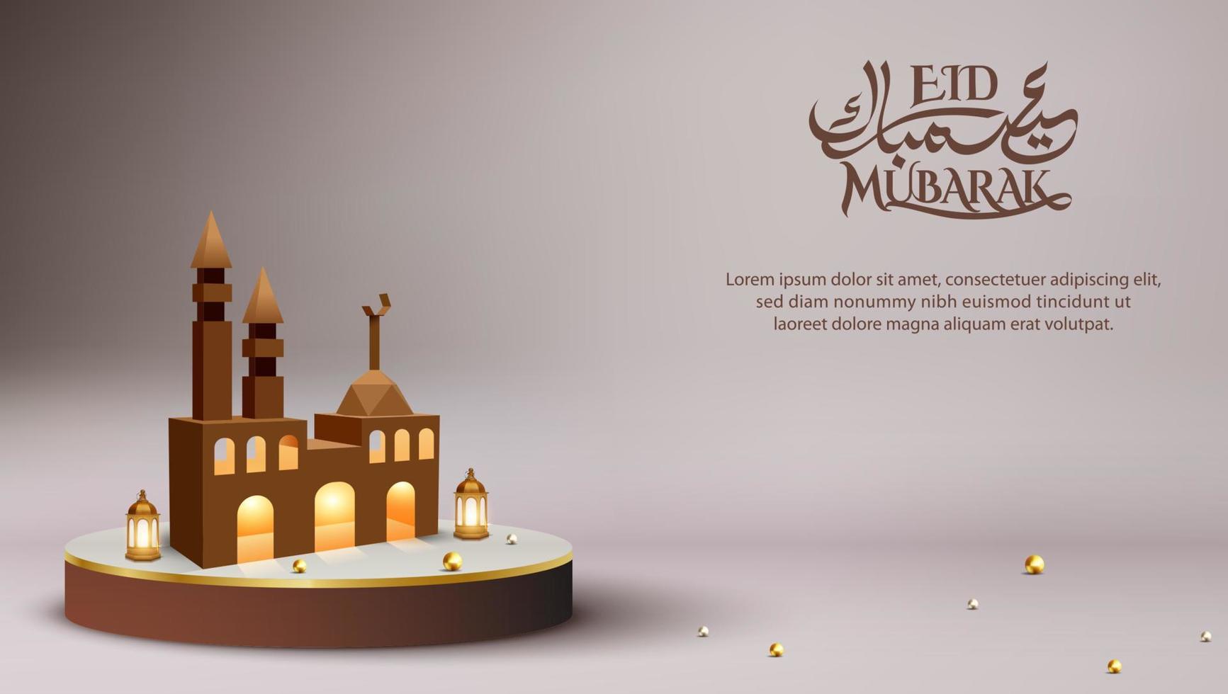 3d modern Islamic holiday banner template with cardboard mosque concept vector