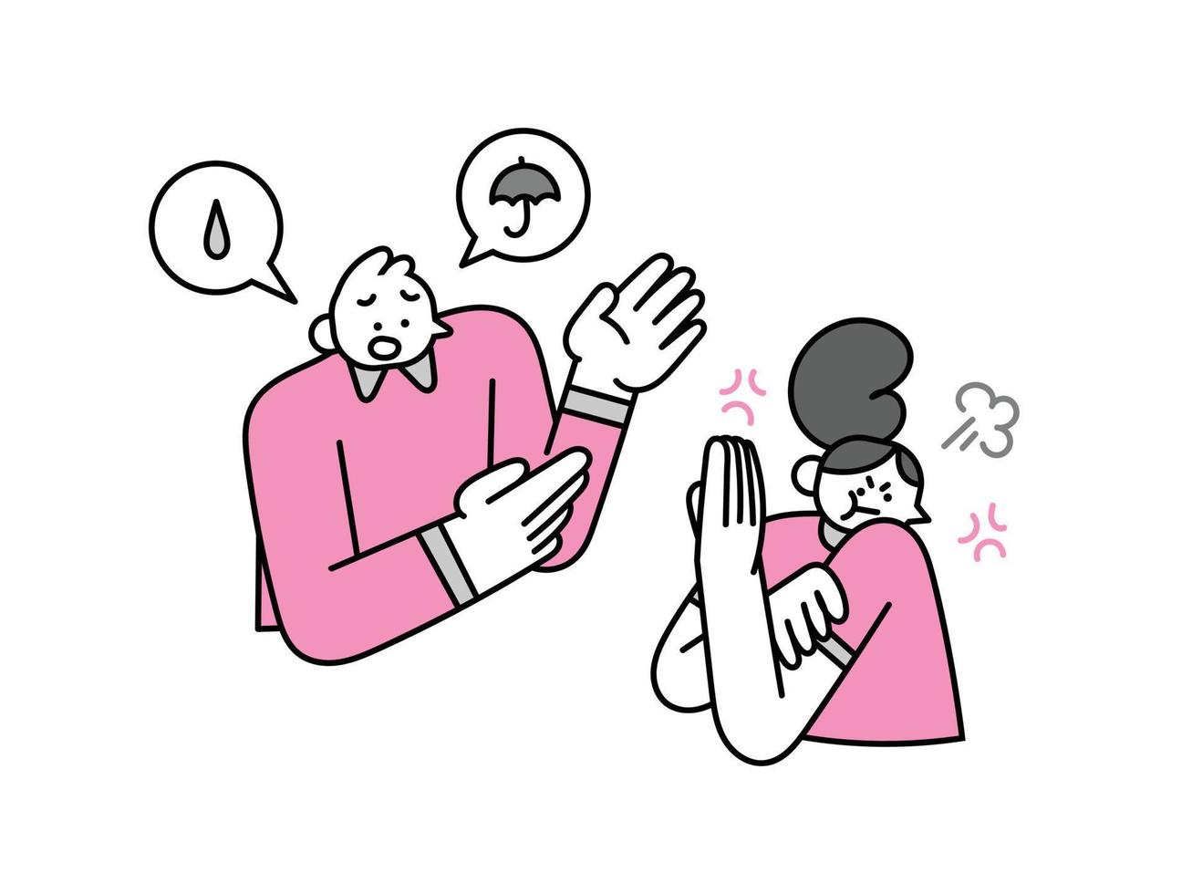 Boyfriend explaining to angry girlfriend Hand Drawn Character Illustration vector