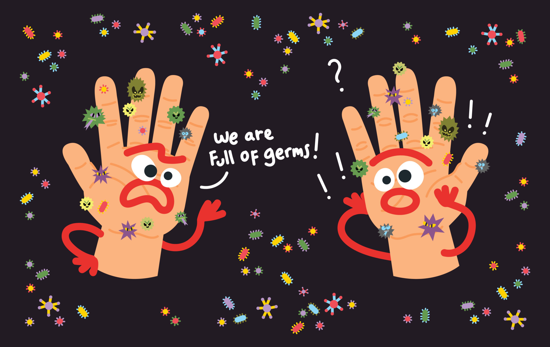 Hands Full of Germs Cartoon Character 21813916 Vector Art at Vecteezy