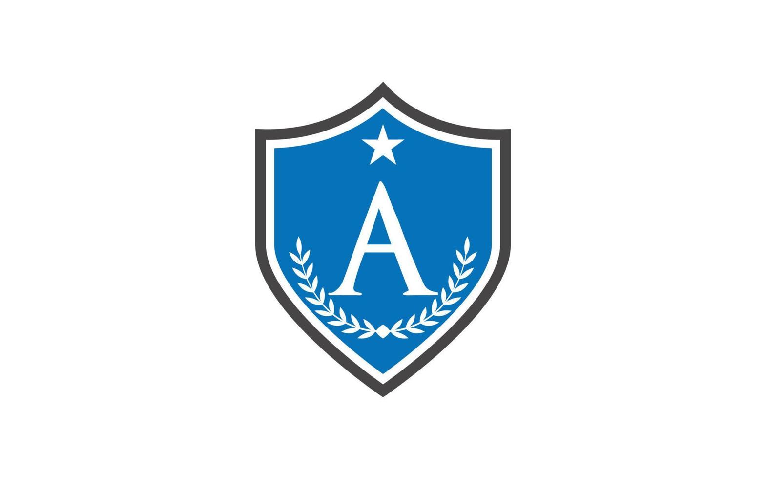 Initial A shield with star and laurels logo template vector