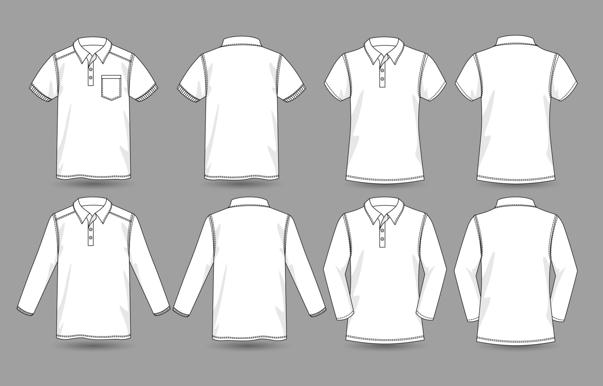 White Polo Shirt Mockup Template with Outline 21813928 Vector Art at ...
