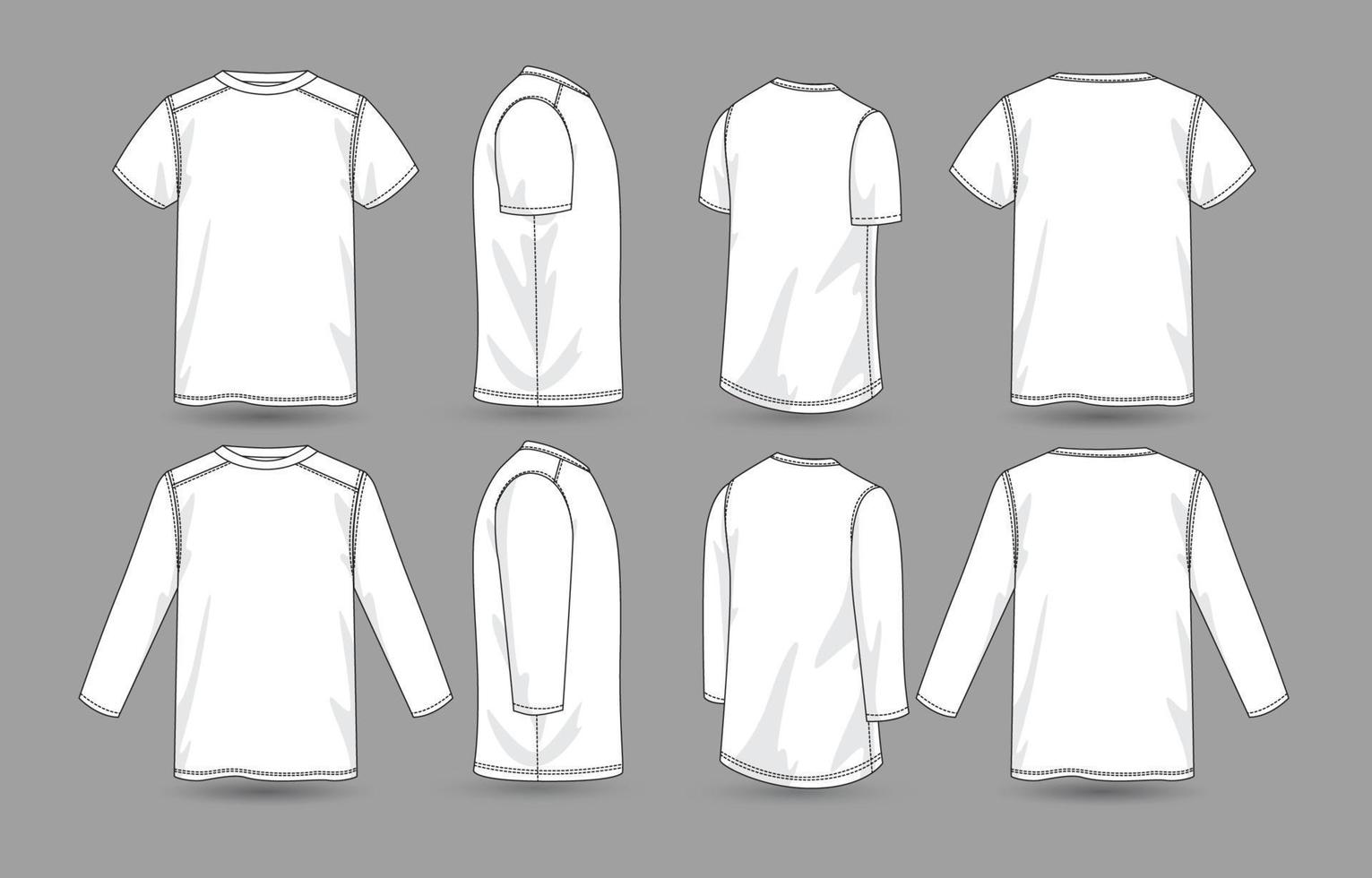 Outline T-shirt in Long and Short Sleeve Mock Up vector