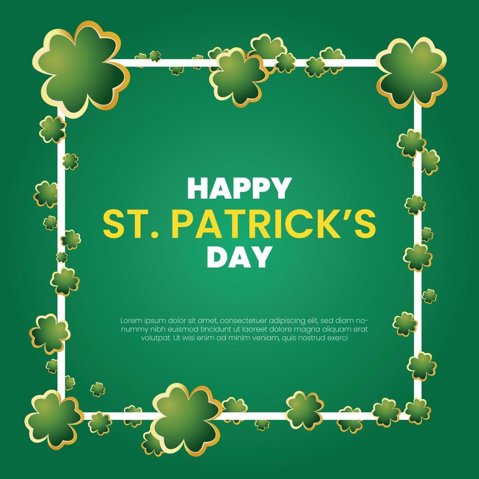 st patricks day background with clover and gold frame vector