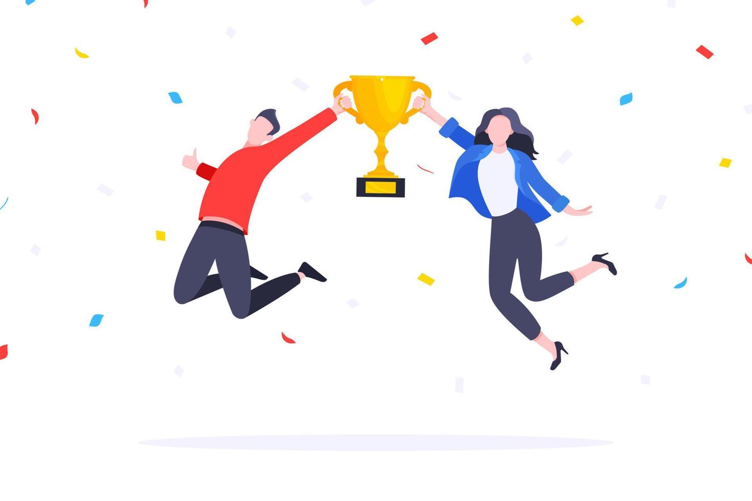 Happy business team employee team winners award ceremony flat style design vector illustration.