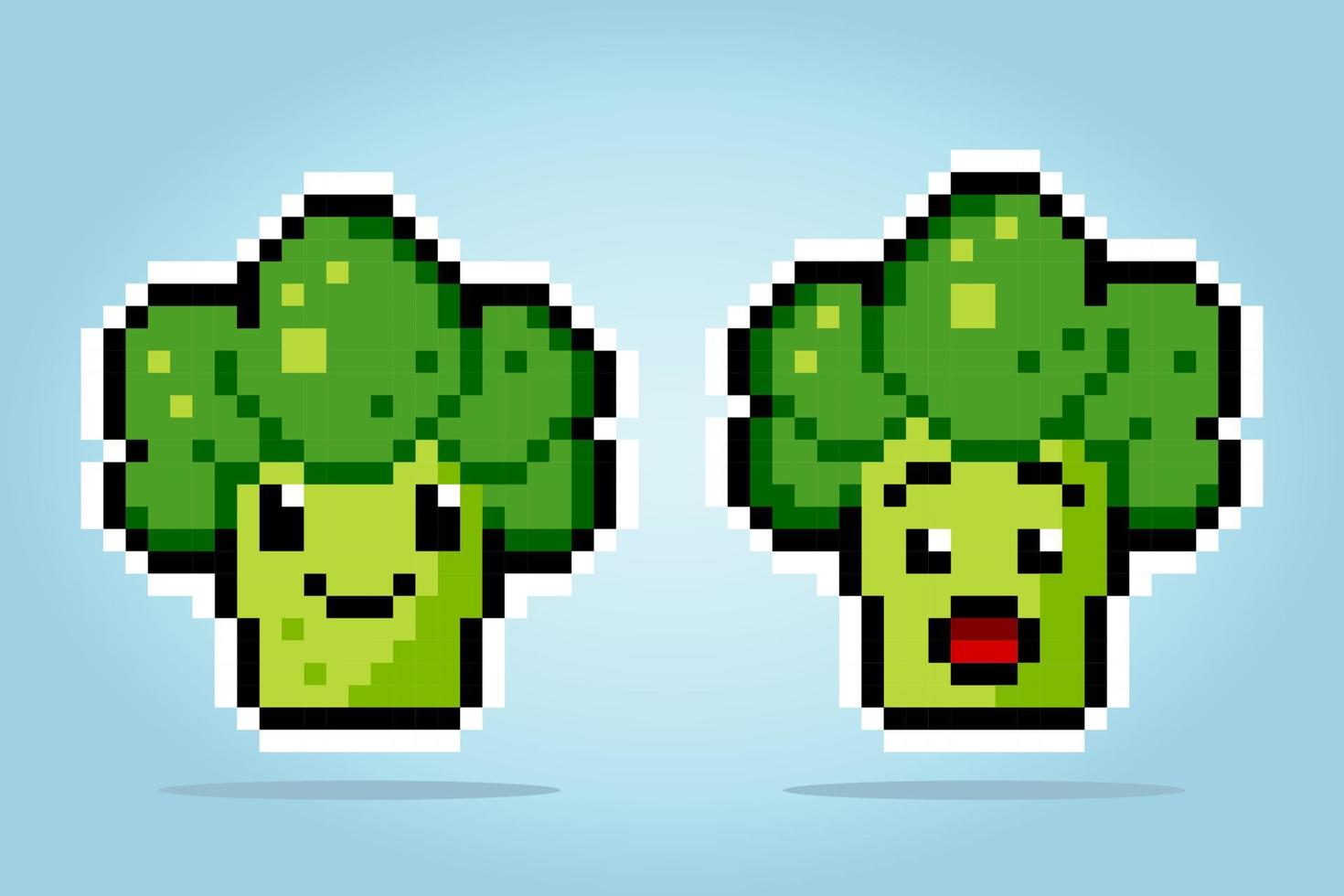 Caracteres de brócoli de píxeles de 8 bits. activos de juegos vegetales en ilustraciones vectoriales. vector