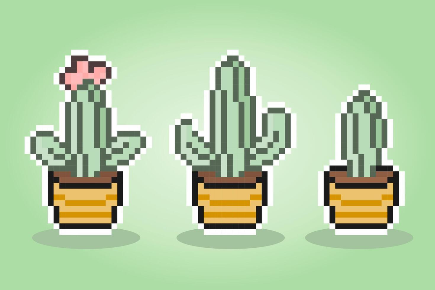 Árbol de cactus de píxeles de 8 bits. objeto natural para los activos del juego en la ilustración vectorial. vector