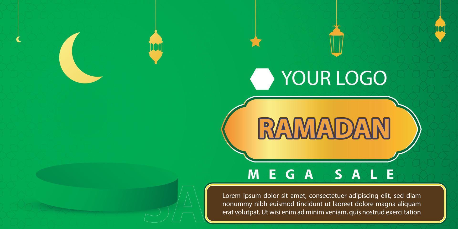 Ramadan Kareem Mega Sale Banner, Islamic Ornament Lantern, Decoration gold and modern Background with empty space for photo vector