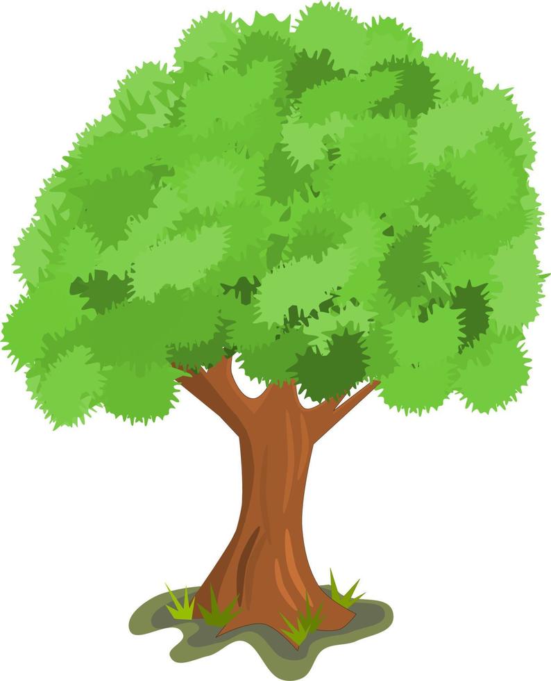 grande majestuoso árbol y césped vector ilustración.