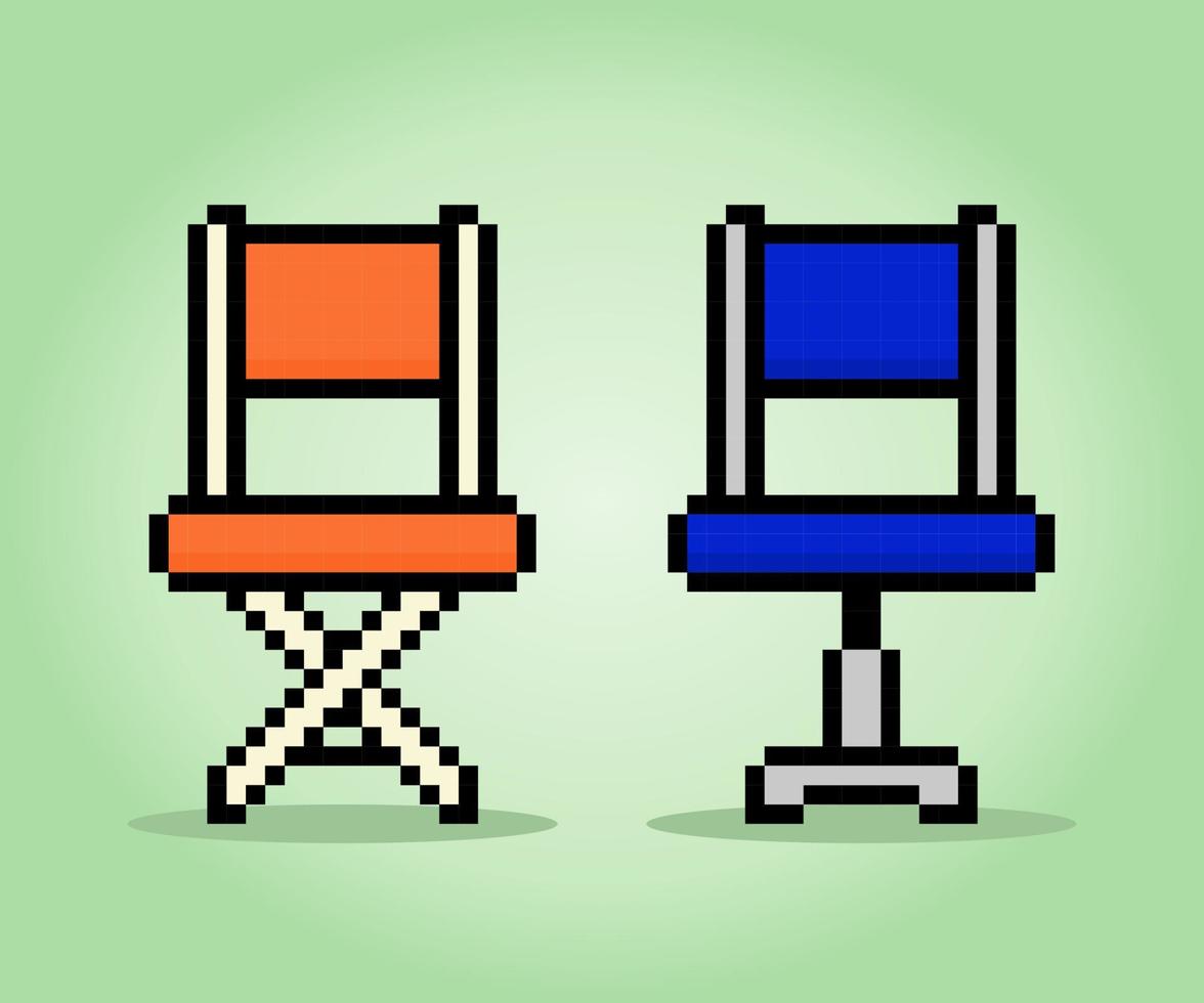 8 bit pixel modern chair in vector illustration for game assets.