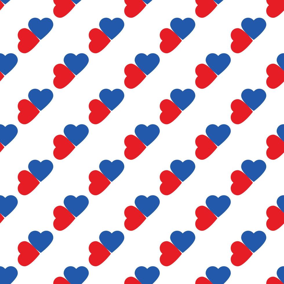 Blue and red hearts pattern on white seamless background. vector