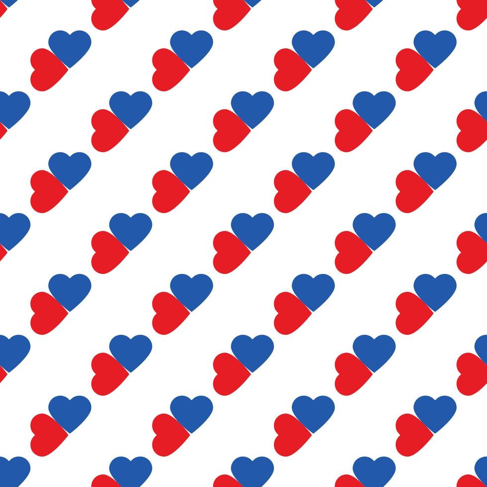 Blue and red hearts pattern on white seamless background. vector