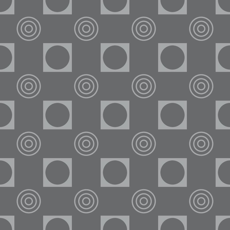 Pattern from circles and squares on grey seamless background. vector