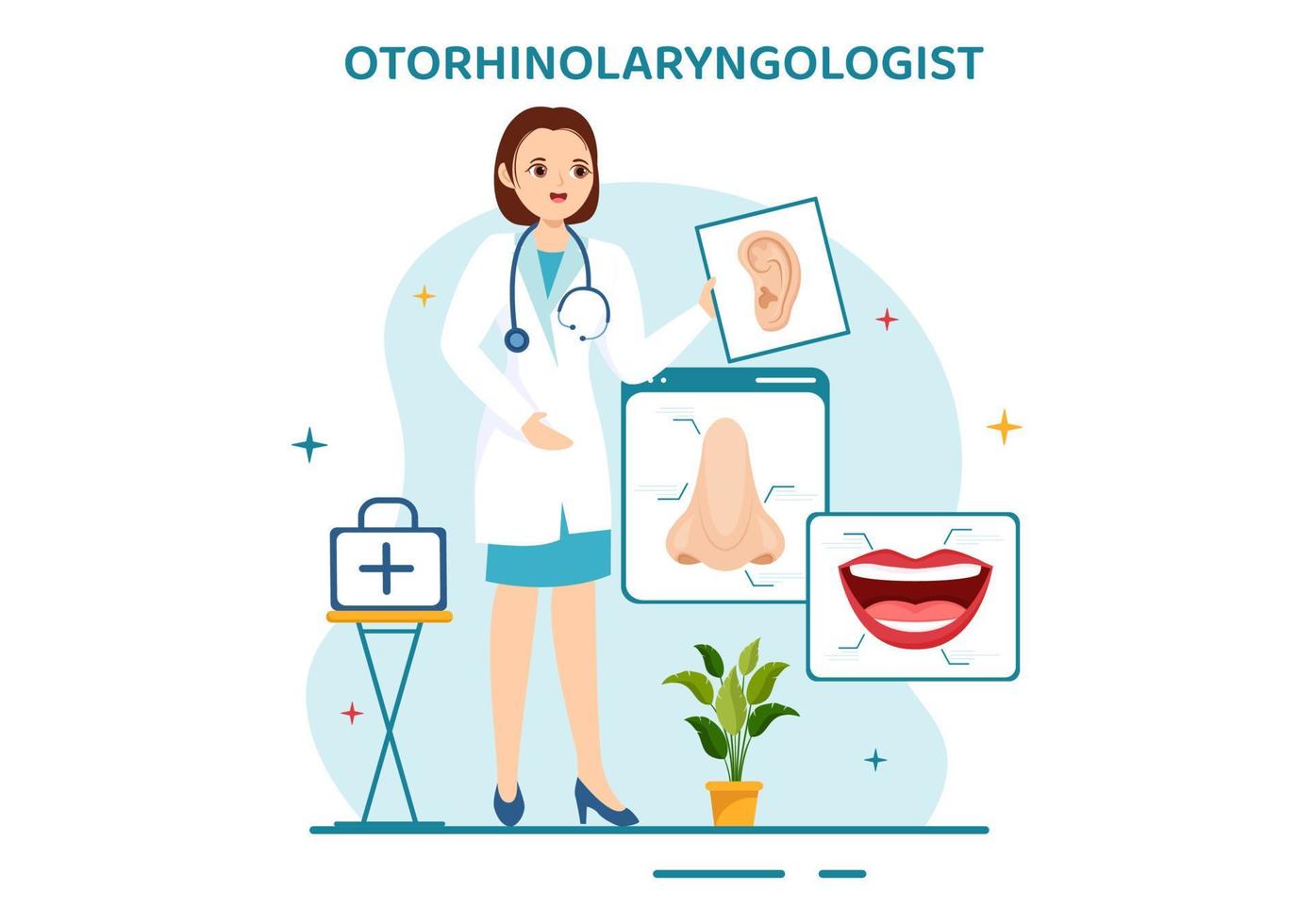 Otorhinolaryngologist Illustration with Medical Relating to the Ear, Nose and Throat in Healthcare Flat Cartoon Hand Drawn Landing Page Templates vector