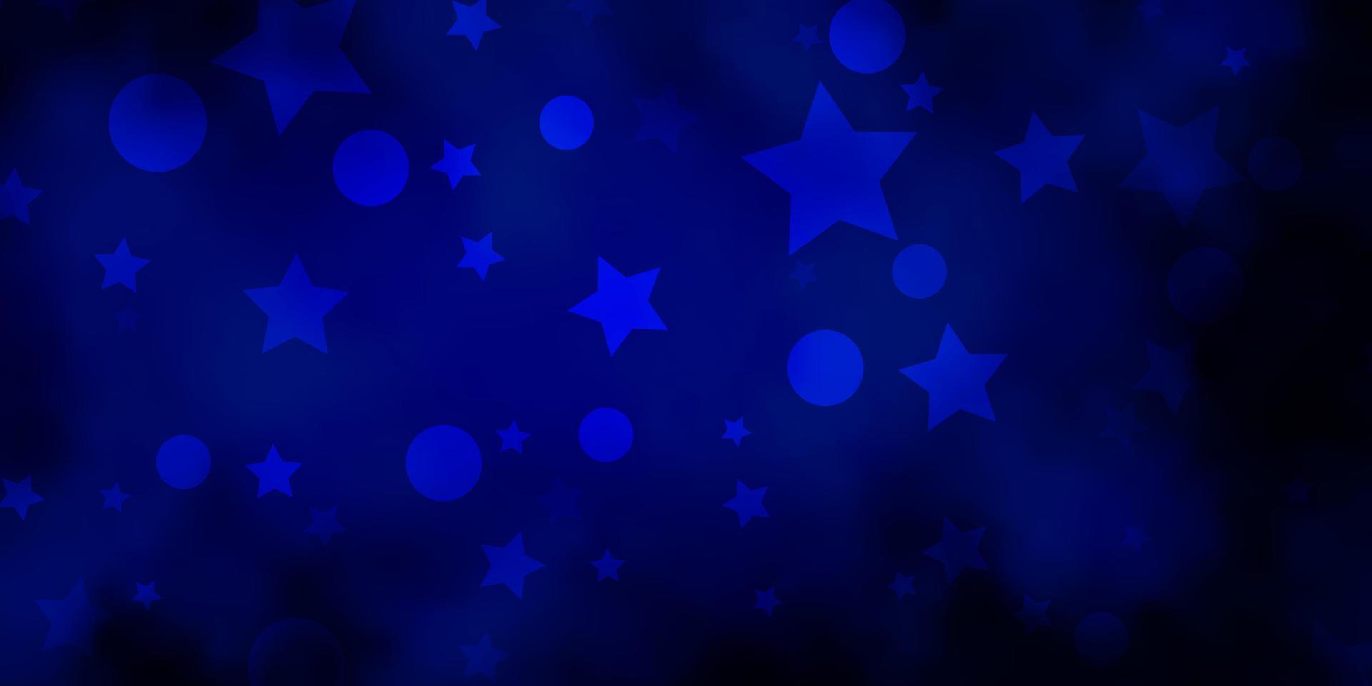 Telón de fondo de vector azul oscuro con círculos, estrellas.