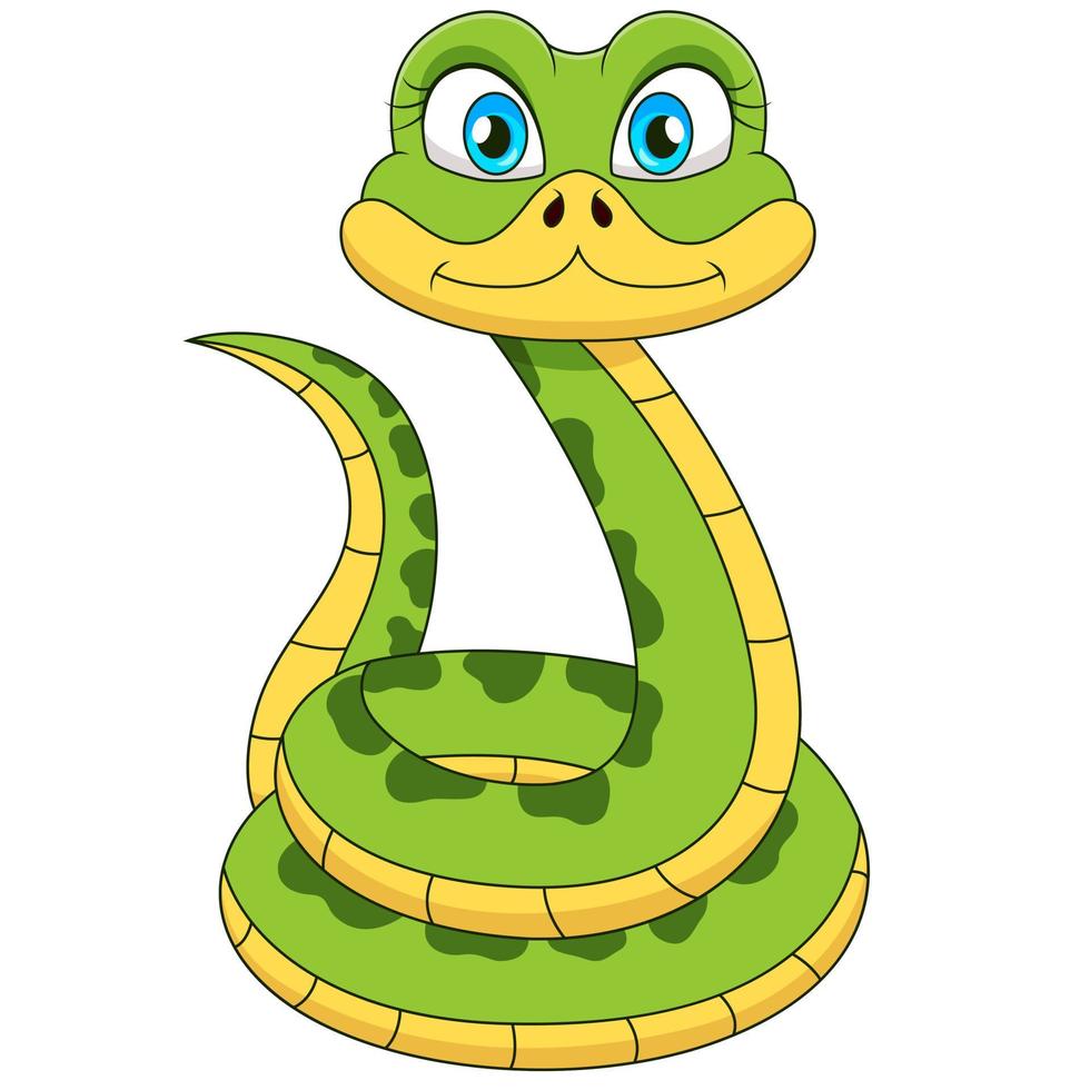 Cute green snake cartoon illustration vector