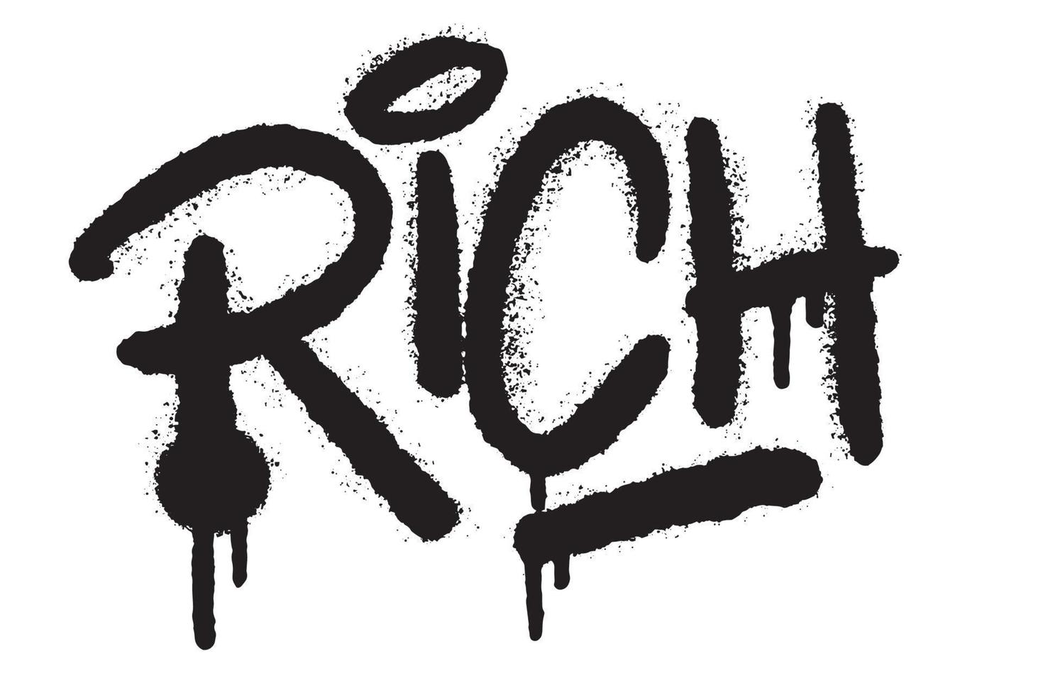 Rich word typography graffiti art black spray paint isolated on white vector