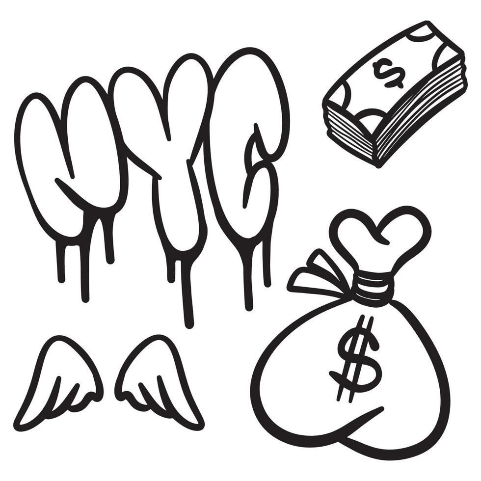 Set of doodle graffiti element black line art illustration isolated on white vector
