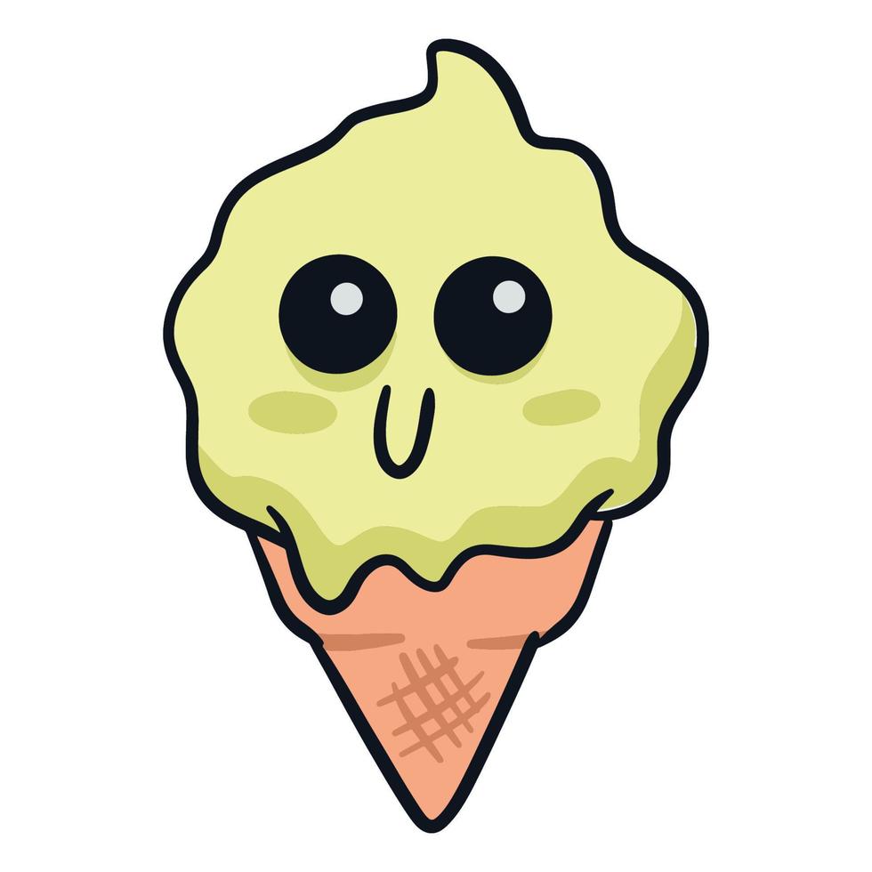 Hand drawn cute little ice cream cartoon character vector