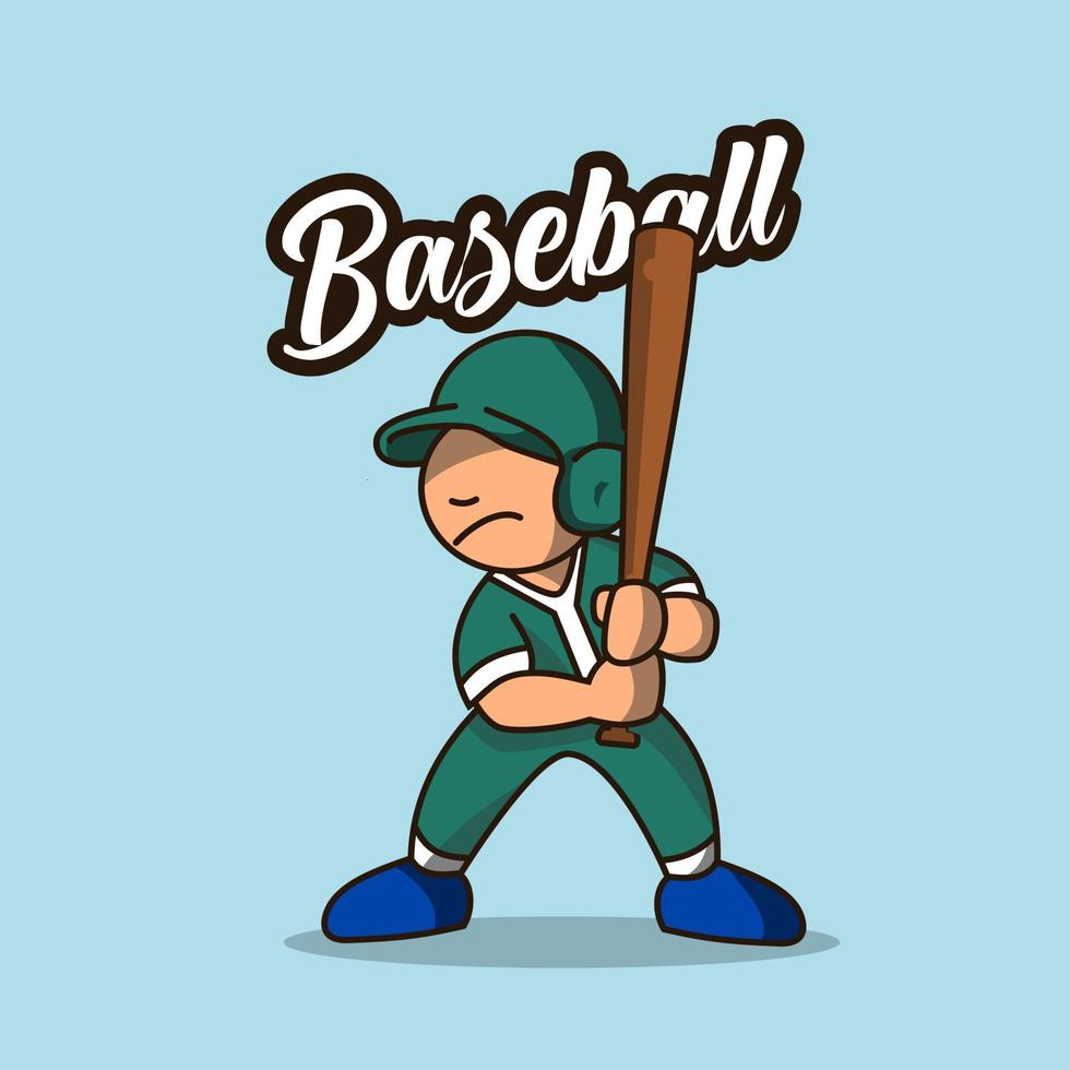 Cute Baseball player holding a baseball bat vector illustration.