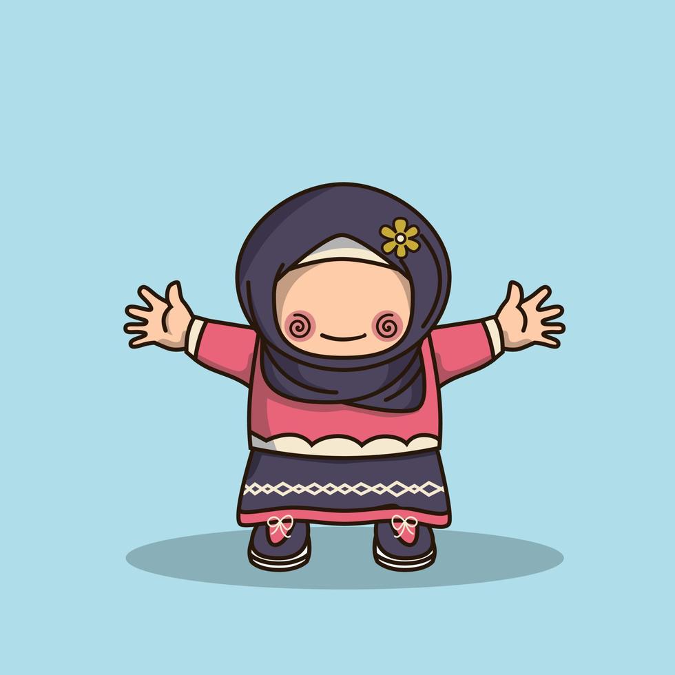 linda sonriente musulmán niña celebrando eid Mubarak vector ilustración.