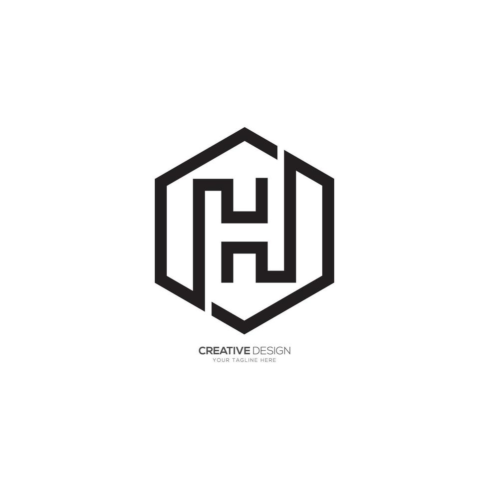 Letter H unique polygon line art minimal logo vector