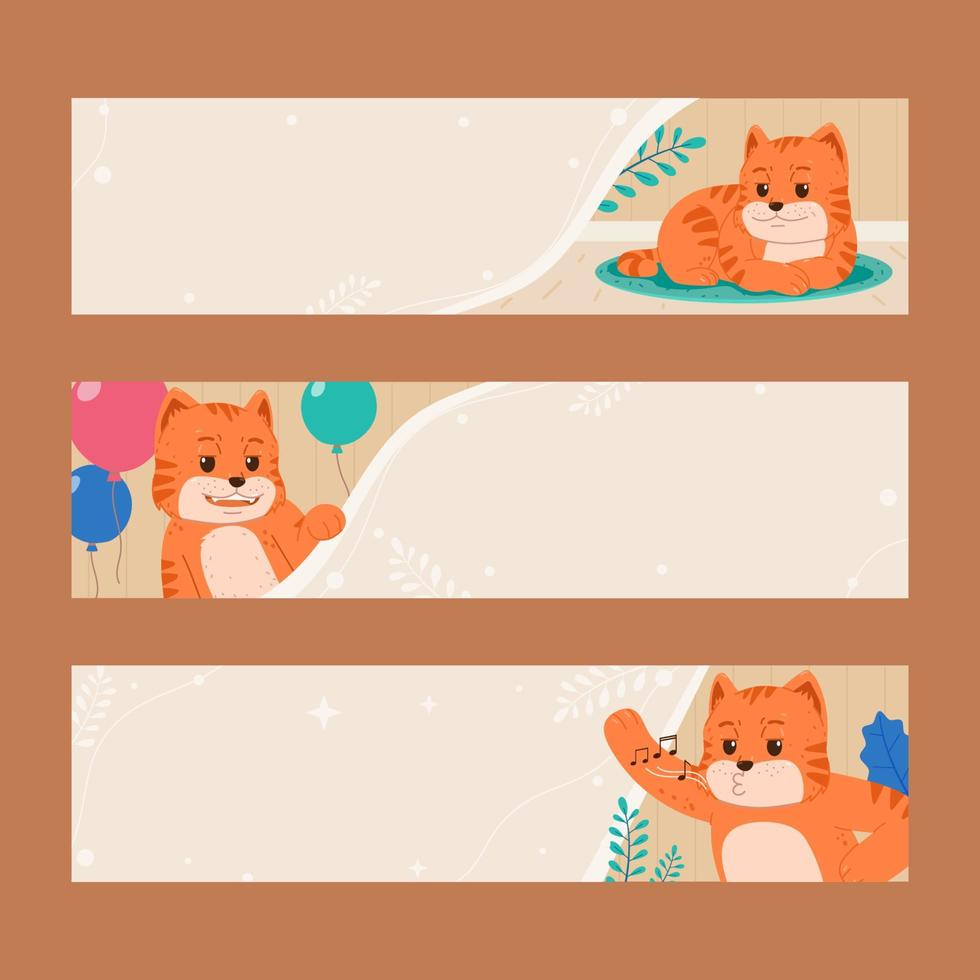 Cat Day Banner Set With Orange Cat vector