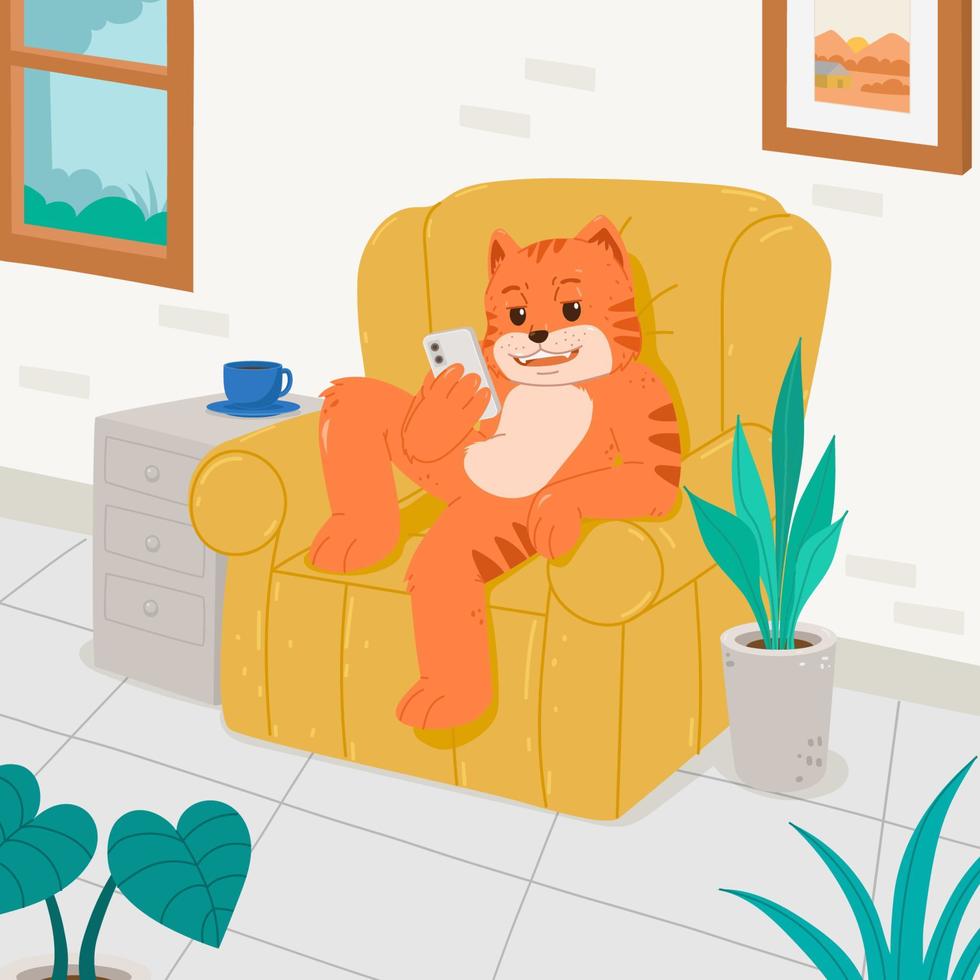 naranja gato relajante en el sofá vector