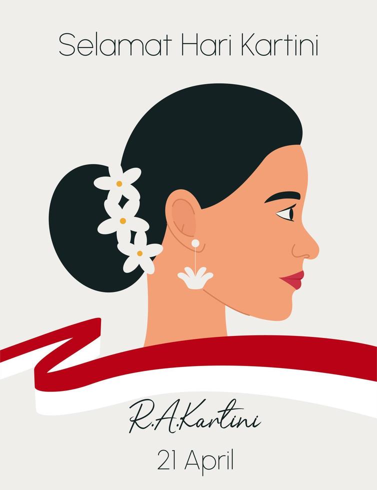 Raden Adjeng Kartini the hero of women and human right in Indonesia. Selamat Hari Kartini Means Happy Kartini Day. Kartini is Indonesian Female Hero. Flat Vector Illustration