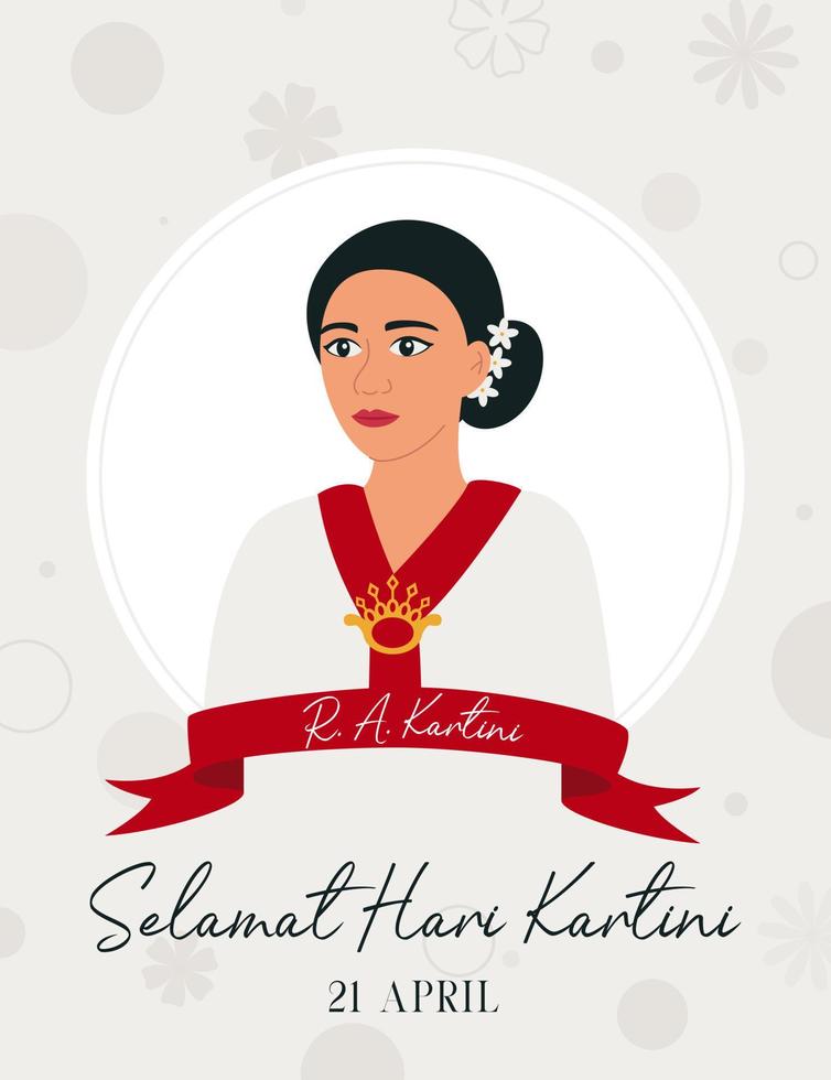 Selamat Hari Kartini Means Happy Kartini Day. Raden Adjeng Kartini the hero of women and human right in Indonesia. Vector Illustration.