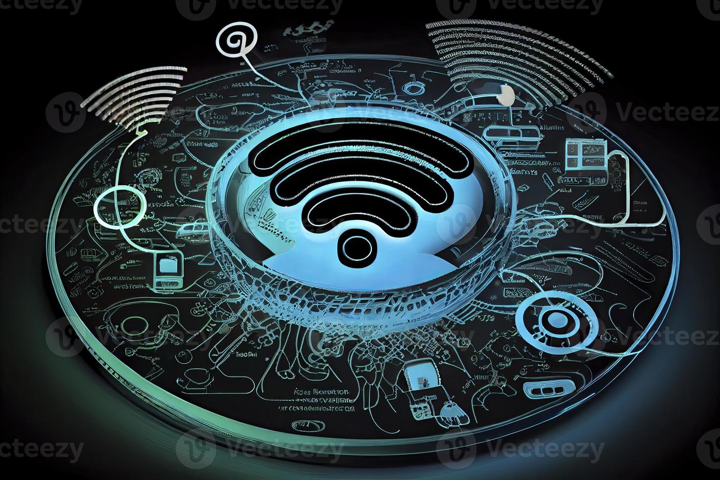 Wi Fi symbol, wireless networking digital hi tech innovation concept, free internet zone and hotspot photo
