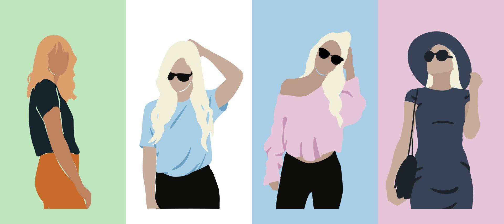 Fashion Women Model Portrait with Sunglasses and Poses vector