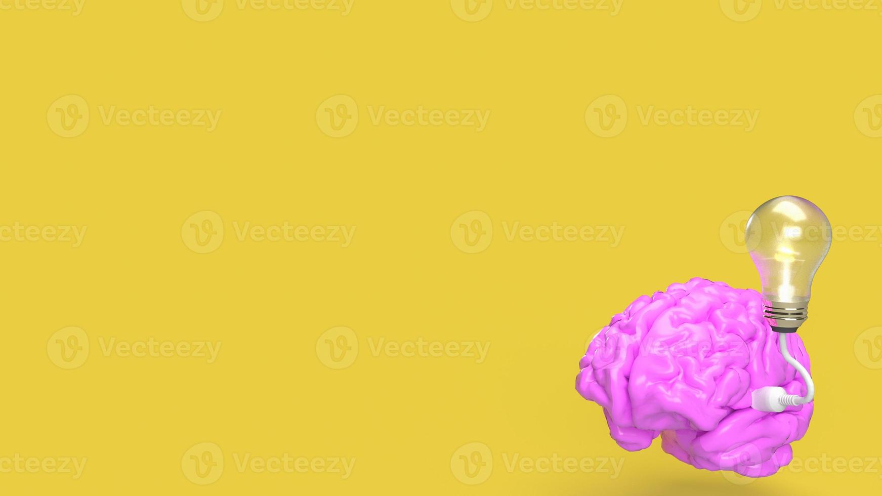 The pink Brain and light bulb on yellow background for creative or idea concept 3d rendering photo