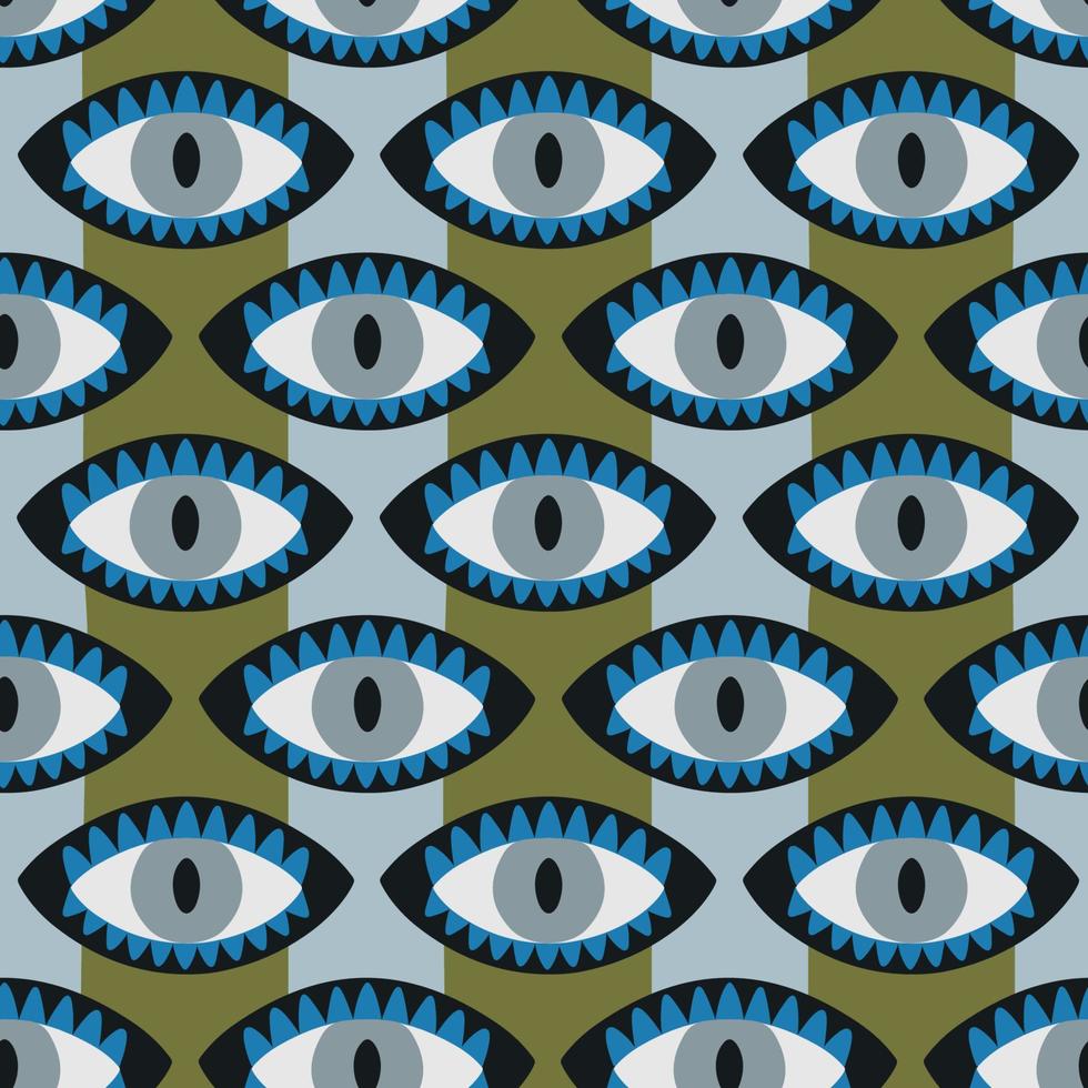 Vector seamless pattern with traditional Asian eye and paw ornament.